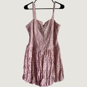 City Vibe Lace Mini Dress 9 Pearl Bow Detail Cotton Nylon Fit & Flare Pink